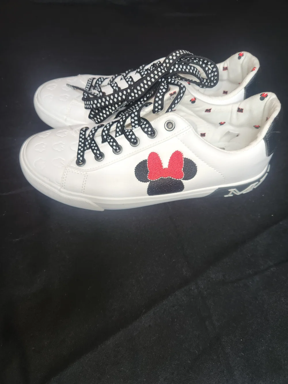 Disney White Sneakers with Black and Red Minnie Accent